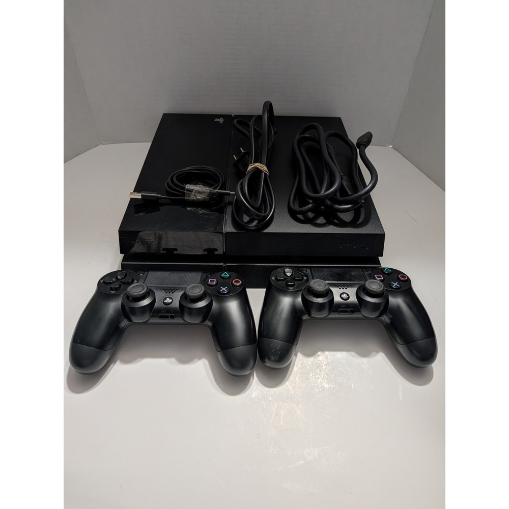 Sony PlayStation 4 PS4 Console CUH-1001A Jet Black Bundle 2 Controllers Cables